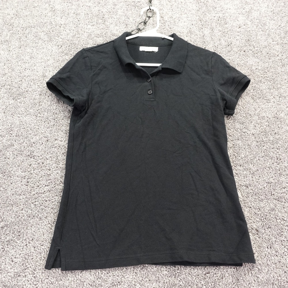 Aeropostale Polo Shirt Womens Large Black Short Sleeve Solid Cotton Blend Pique